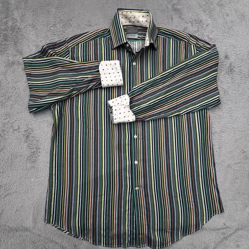 Thomas Dean Shirt Men's Size Large Long Sleeve Button Front Striped